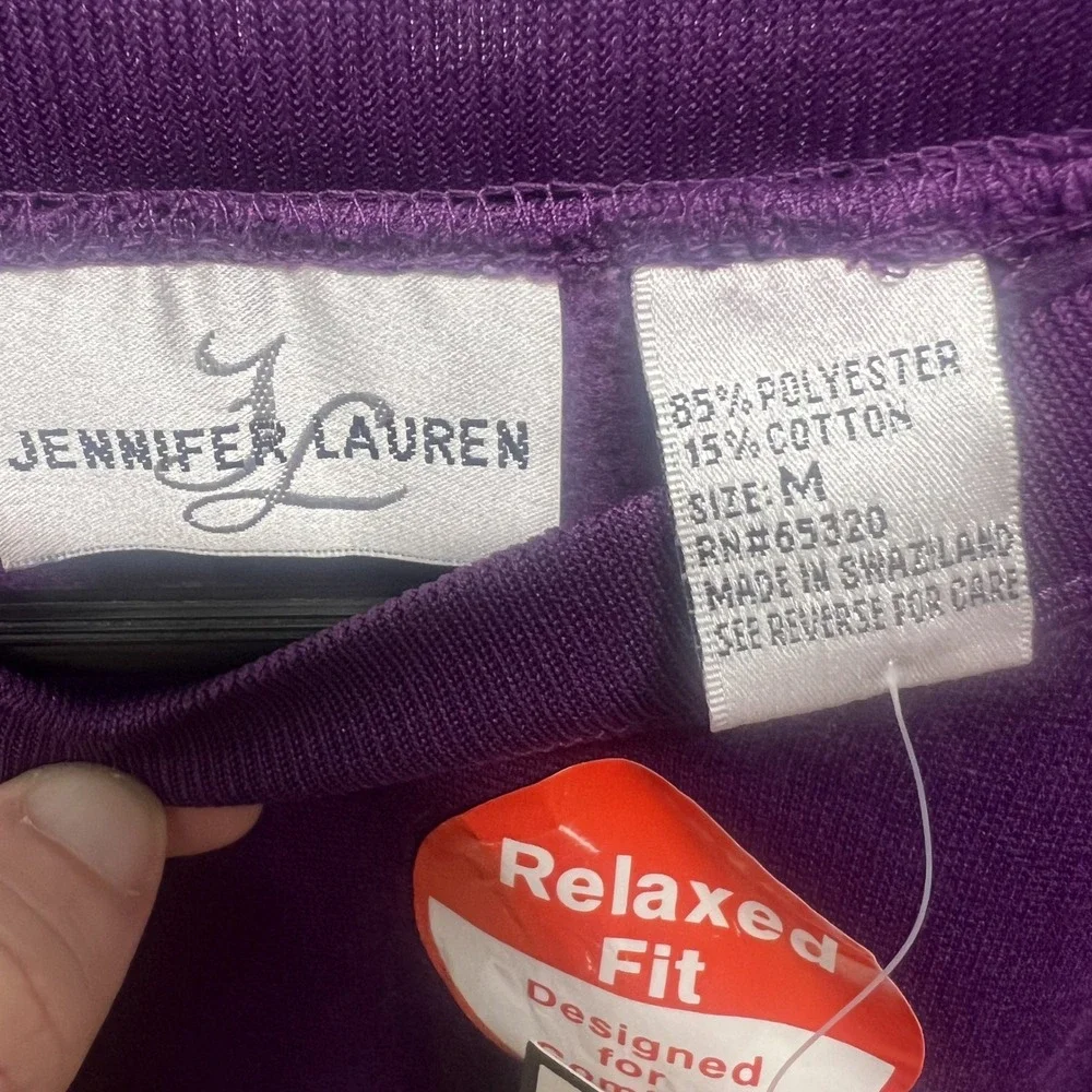 Jennifer Lauren Sweatshirt Size M Womens Purple Relaxed Crew Neck Fleece NWT‎